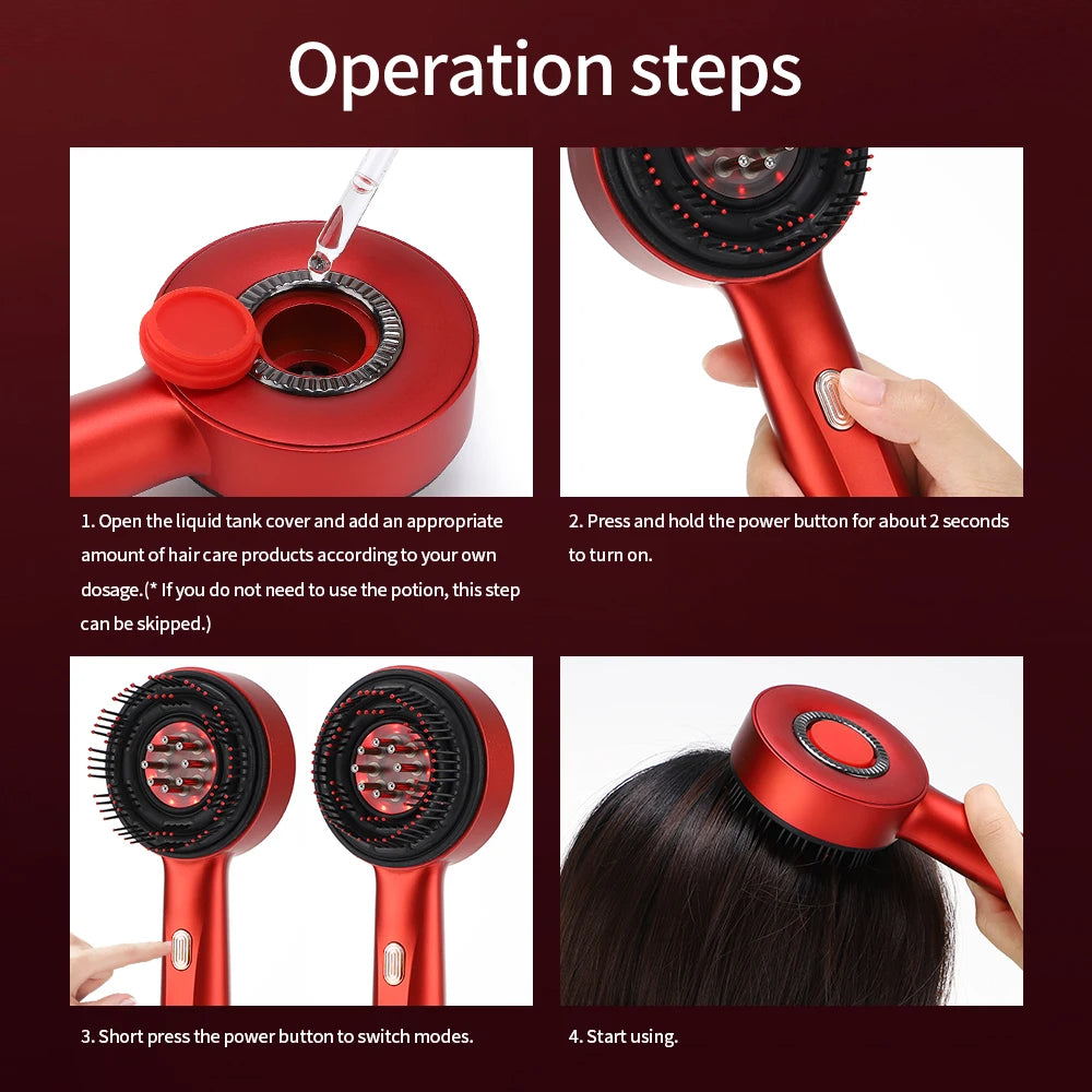 3-in-1 Electric Scalp Massager with Red Light & Oil Applicator