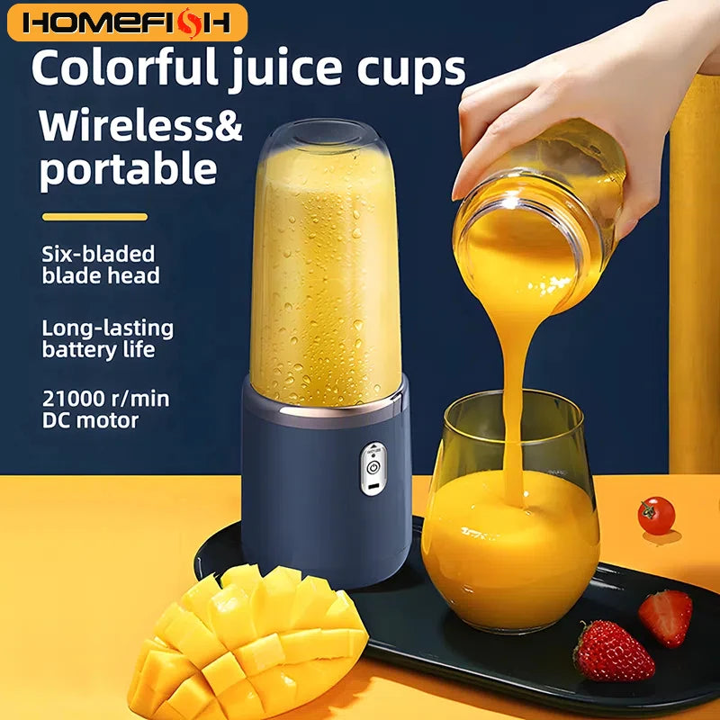 Portable Electric Juicer Blender - 400ml USB Rechargeable Fruit Juicing Cup for Smoothies - Includes 2 Cups