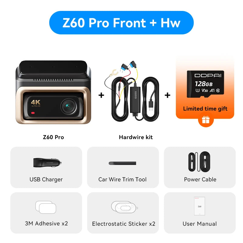 2025 New 4K Dash Cam Z60 Pro Support Rear and Interior Car Camera SONY STARVIS2 678 Sensor 5Ghz Wi-Fi ADAS 4G DVR