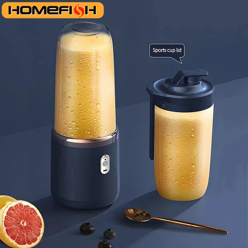 Portable Electric Juicer Blender - 400ml USB Rechargeable Fruit Juicing Cup for Smoothies - Includes 2 Cups