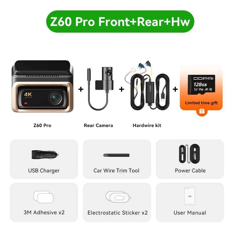 2025 New 4K Dash Cam Z60 Pro Support Rear and Interior Car Camera SONY STARVIS2 678 Sensor 5Ghz Wi-Fi ADAS 4G DVR