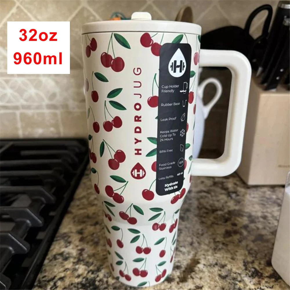 Hydrojug Tumbler with Handle & Straw 32Oz 960Ml Cupholder Compatible for Travel | Insulated Stainless Steel Car Mug
