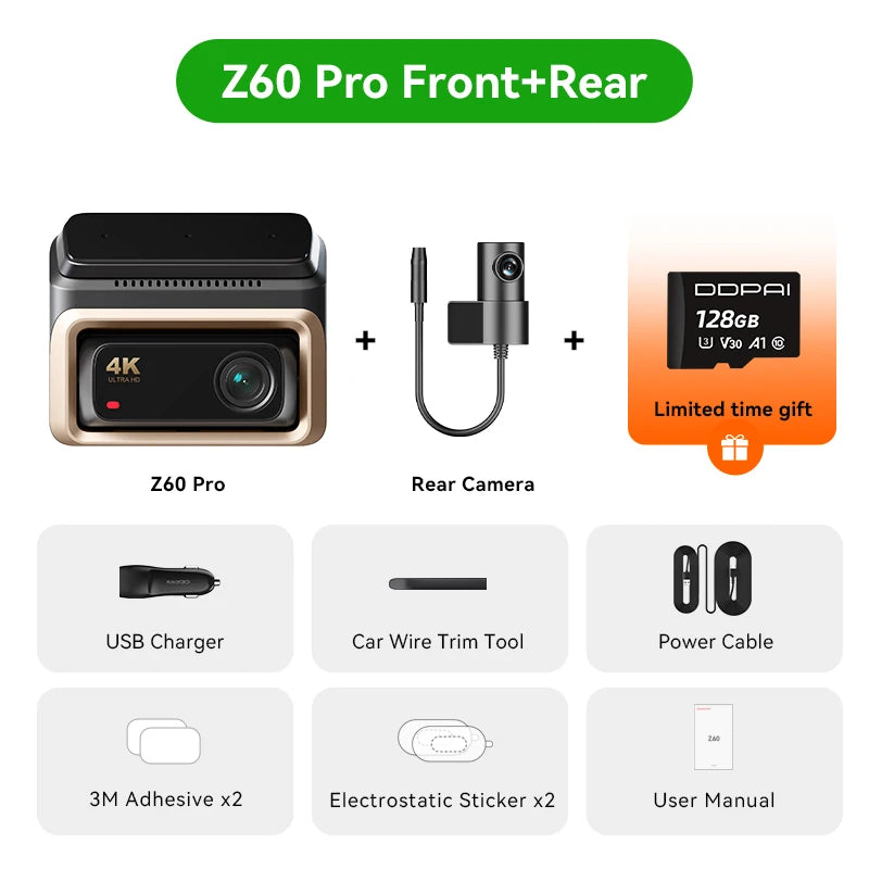 2025 New 4K Dash Cam Z60 Pro Support Rear and Interior Car Camera SONY STARVIS2 678 Sensor 5Ghz Wi-Fi ADAS 4G DVR