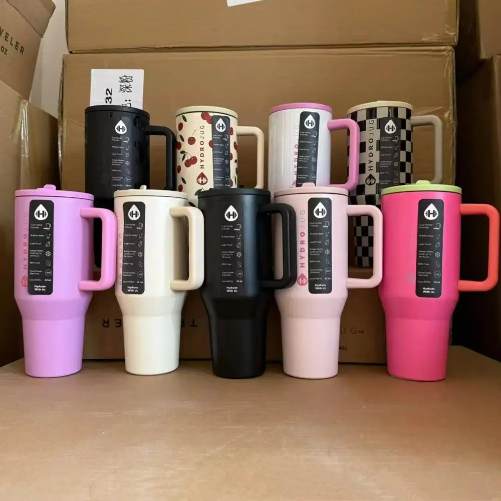 Hydrojug Tumbler with Handle & Straw 32Oz 960Ml Cupholder Compatible for Travel | Insulated Stainless Steel Car Mug