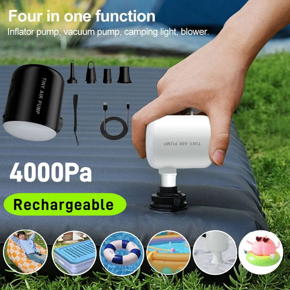 Camping Light Electric Air Pump 4000Pa Mini Inflate Deflate Pump USB Rechargeable Outdoor Inflator Pump for Air Mattresses Beds