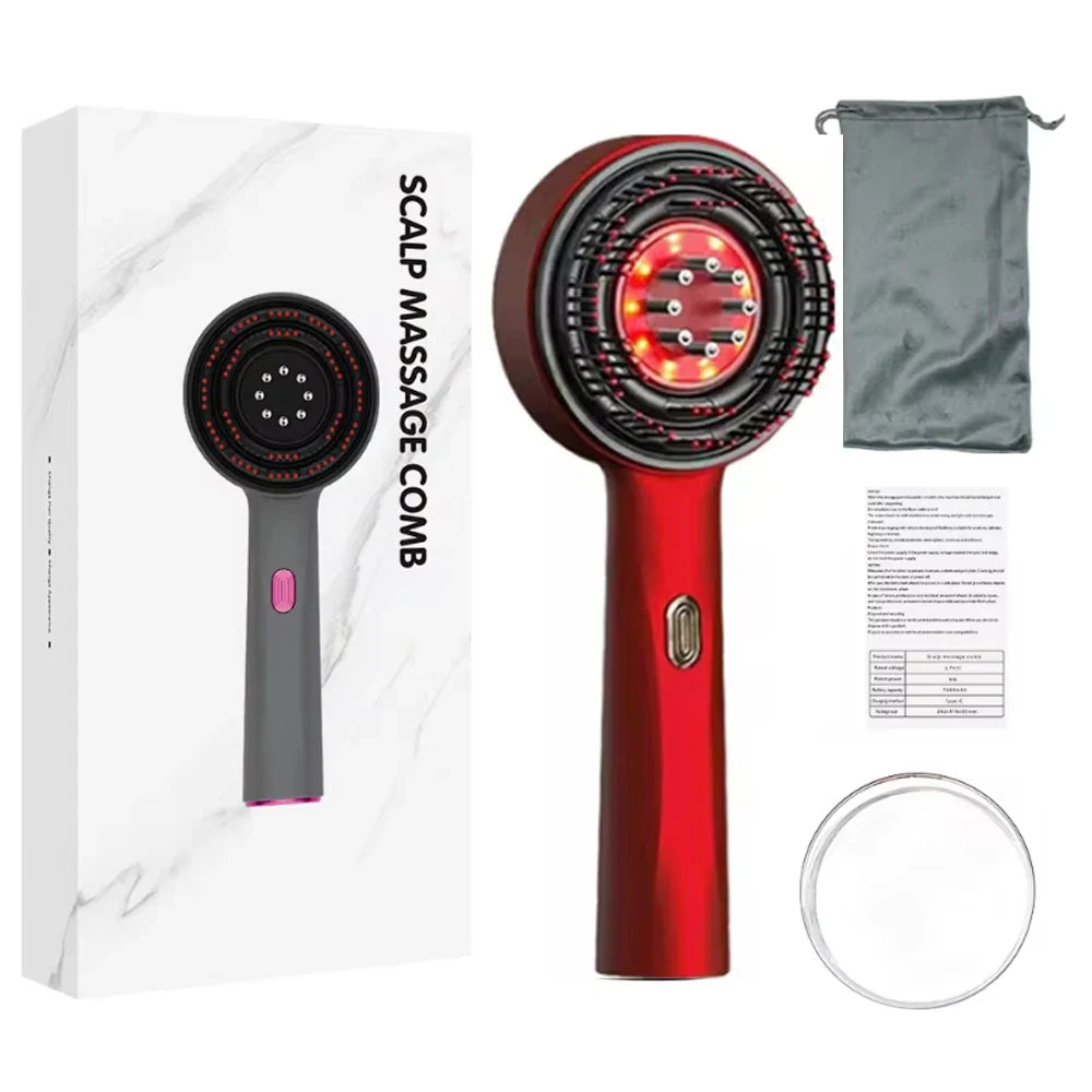 3-in-1 Electric Scalp Massager with Red Light & Oil Applicator