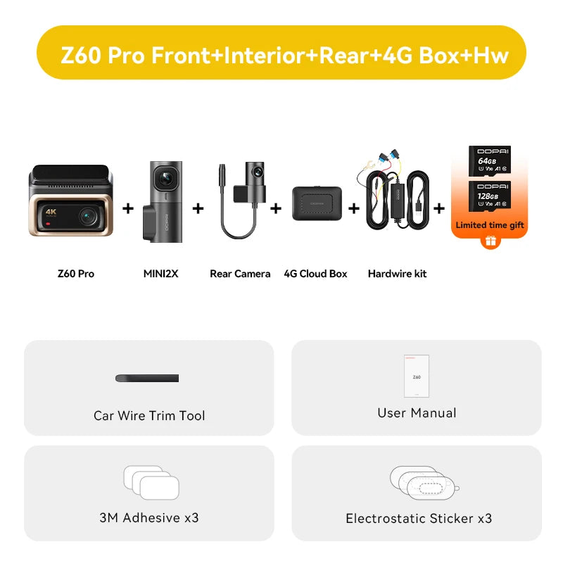 2025 New 4K Dash Cam Z60 Pro Support Rear and Interior Car Camera SONY STARVIS2 678 Sensor 5Ghz Wi-Fi ADAS 4G DVR