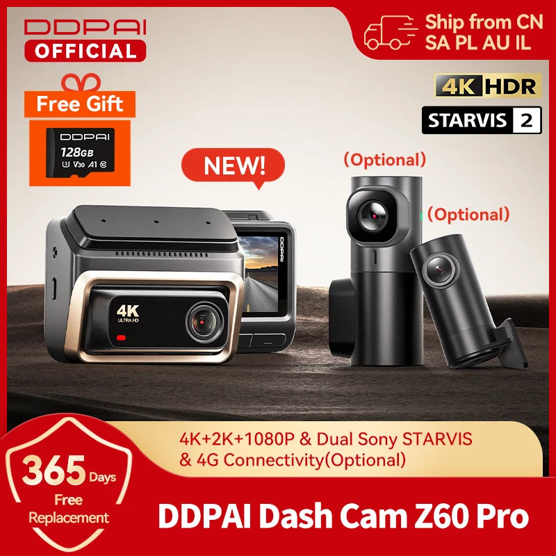 2025 New 4K Dash Cam Z60 Pro Support Rear and Interior Car Camera SONY STARVIS2 678 Sensor 5Ghz Wi-Fi ADAS 4G DVR
