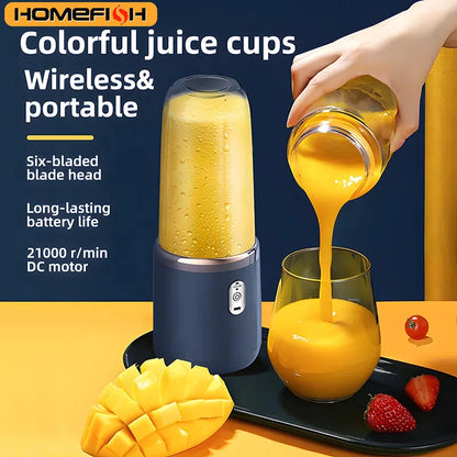 Portable Electric Juicer Blender - 400ml USB Rechargeable Fruit Juicing Cup for Smoothies - Includes 2 Cups