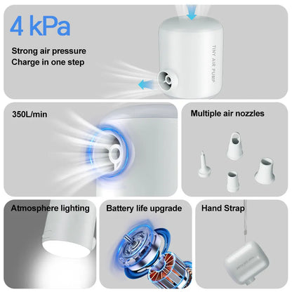 Camping Light Electric Air Pump 4000Pa Mini Inflate Deflate Pump USB Rechargeable Outdoor Inflator Pump for Air Mattresses Beds