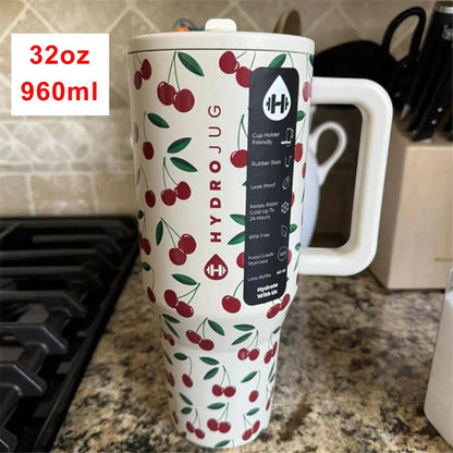 Hydrojug Tumbler with Handle & Straw 32Oz 960Ml Cupholder Compatible for Travel | Insulated Stainless Steel Car Mug